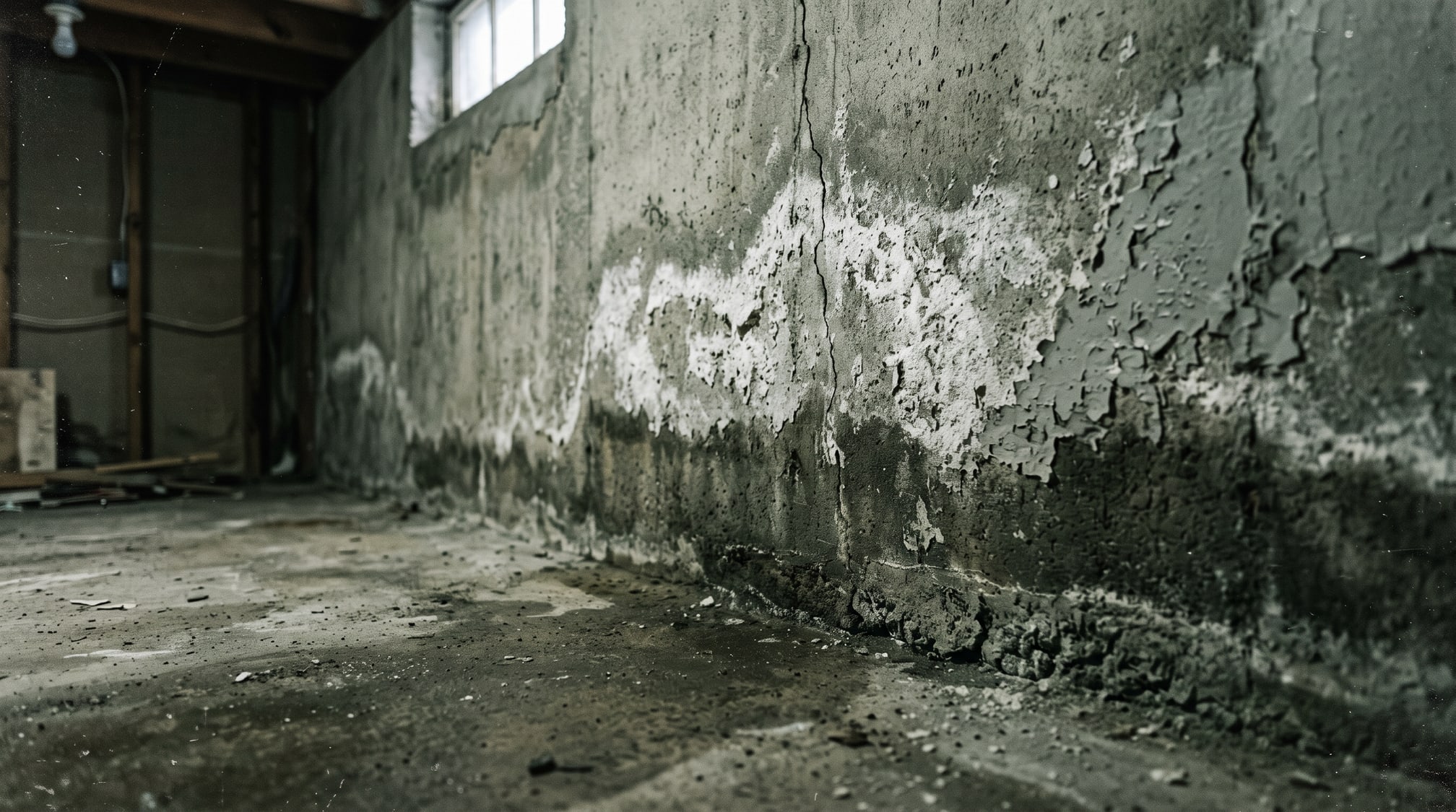 Trace d'humidité au bas d'un mur de fondation, exactement ce que l'entretien évite